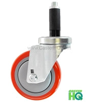 3" X 1-1/4" Swivel Caster | Red Polyurethane on Polyolefin Wheel | 1" Expanding Stem | 300 Lbs Capacity