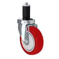 3" X 1-1/4" Swivel Caster | Red Polyurethane on Polyolefin Wheel | 1-3/16" Expanding Stem | 300 Lbs Capacity