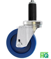 3" X 1-1/4" Swivel Caster | Blue Solid Polyurethane Wheel | 1-1/8" Expanding Stem | 300 Lbs Capacity