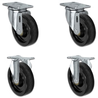 4" X 1.25" Light Duty Phenolic Wheel - 2 Swivel Casters 2 Rigid - Set of 4 - 1,400 lbs cap per set of 4