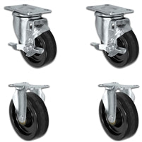 4" X 1.25" Light Duty Phenolic Wheel - 2 Locking Casters 2 Rigid - Set of 4 - 1,400 lbs cap per set of 4