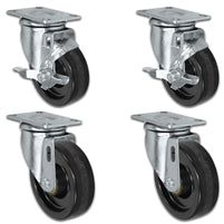 4" X 1.25" Light Duty Phenolic Wheel - 2 Locking & 2 Swivel Casters - Set of 4 - 1,400 lbs cap per set of 4