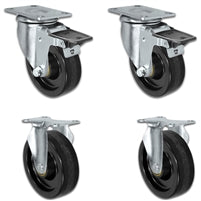 4" X 1.25" Light Duty Phenolic Wheel - 2 Front Locking Casters 2 Rigid - Set of 4 - 1,400 lbs cap per set of 4