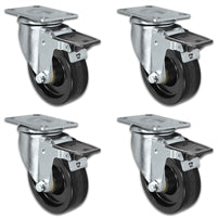 4" X 1.25" Light Duty Phenolic Wheel - 4 Front Locking Swivel Casters - Set of 4 - 1,400 lbs cap per set of 4