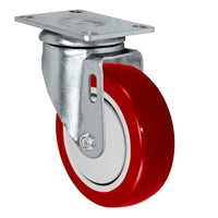 4" X 1.25" Red Polyurethane on Polyolefin Wheel - Swivel Caster - 325 lbs Capacity