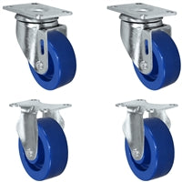 4" Solid Polyurethane Wheel | 2 Swivel 2 Rigid | Caster Set of 4 | Plate Size: 2-3/8" x 3-5/8" | 1,400 lbs Capacity Per Set