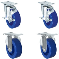 4" Solid Polyurethane Wheel | 2 Locking Swivel 2 Rigid | Caster Set of 4 | Plate Size: 2-3/8" x 3-5/8" | 1,400 lbs Capacity Per Set