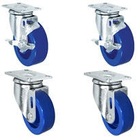 4" Solid Polyurethane Wheel | 2 Locking Swivel and 2 Swivel Casters | Caster Set of 4 | Plate Size: 2-3/8" x 3-5/8" | 1,400 lbs Capacity Per Set