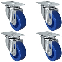 4" Solid Polyurethane Wheel | 4 Swivel Casters | Caster Set of 4 | Plate Size: 2-3/8" x 3-5/8" | 1,400 lbs Capacity Per Set