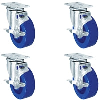 4" Solid Polyurethane Wheel | 4 Locking Swivel Casters | Caster Set of 4 | Plate Size: 2-3/8" x 3-5/8" | 1,400 lbs Capacity Per Set