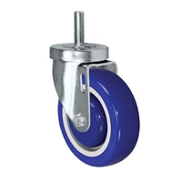 4" Threaded Stem Caster - Swivel Caster with Blue Polyurethane on Polyolefin Core Wheel - 300 lbs Per Caster - 1/2" x 1-1/2" Long Threaded Stem Caster