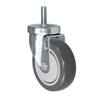 4" Threaded Stem Caster - Swivel Caster with Gray Polyurethane on Polyolefin Core Wheel - 300 lbs Per Caster - 1/2" x 1-1/2" Long Threaded Stem Caster