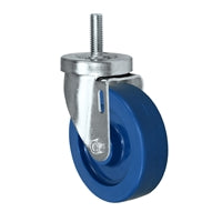 4" Threaded Stem Caster - Swivel Caster with Blue Solid Polyurethane Wheel - 350 lbs Per Caster - 1/2" x 1-1/2" Long Threaded Stem Caster