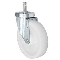 5" X 1-1/4" White Nylon Wheel - Swivel Caster - 7/16" x 1-3/8"  Grip Ring Stem Caster -  350 LBS Load Capacity