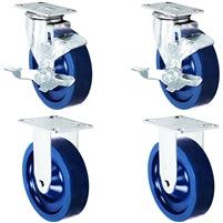 5" Solid Polyurethane Wheel | 2 Locking Swivel 2 Rigid | Caster Set of 4 | Plate Size: 2-3/8" x 3-5/8" | 1,400 lbs Capacity Per Set