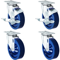 5" Solid Polyurethane Wheel | 2 Locking Swivel 2 Swivel | Caster Set of 4 | Plate Size: 2-3/8" x 3-5/8" | 1,400 lbs Capacity Per Set