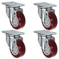 3" X 1.25" Maroon Polyurethane on Polyolefin Caster Set of 4 - Duratough All Swivel Casters - 1,100 lbs Capacity Per Set