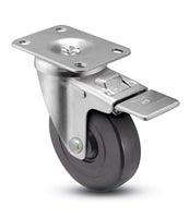 3" x 1-1/4" Total Locking Plate Caster | Hard Rubber Wheel | 2-3/8" x 3-5/8" Top Plate | 275 lbs Capacity