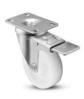 3" x 1-1/4" Total Locking Plate Caster | White Nylon Wheel | 2-3/8" x 3-5/8" Top Plate | 300 lbs Capacity