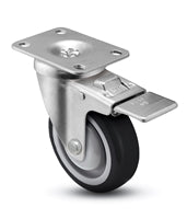 3" x 1-1/4" Total Locking Plate Caster | Black Polyurethane Wheel | 2-3/8" x 3-5/8" Top Plate | 300 lbs Capacity