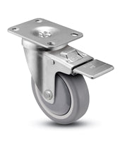 3" x 1-1/4" Total Locking Plate Caster | Gray Polyurethane Wheel | 2-3/8" x 3-5/8" Top Plate | 300 lbs Capacity