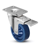 3" x 1-1/4" Total Locking Plate Caster | Blue Solid Polyurethane Wheel | 2-3/8" x 3-5/8" Top Plate | 300 lbs Capacity