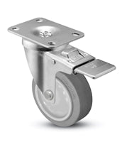 3" x 1-1/4" Total Locking Plate Caster | Gray Thermo Rubber Wheel | 2-3/8" x 3-5/8" Top Plate | 225 lbs Capacity