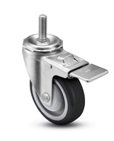 3" X 1.25" Black Polyurethane on Polyolefin Wheel - Total Locking Swivel Caster - 300 lbs Cap