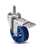 3" X 1.25" Blue Solid Polyurethane Wheel | Total Locking Swivel Caster | 300 lbs Cap