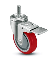 3" X 1.25" Red Polyurethane on Polyolefin Wheel - Total Locking Swivel Caster - 300 lbs Cap