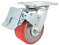 4" x 2" Total Lock Caster with Red Polyurethane on Steel Wheel - 700 lbs Capacity