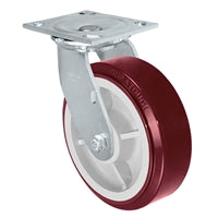 4" X 2" Swivel Caster - 700 lbs Per Caster | Maroon on Gray Polyurethane Tread on a Polyolefin Core Wheel