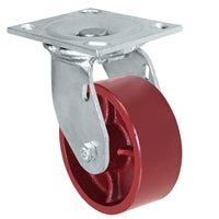 4" x 2" Red Ductile Steel Wheel - Swivel Caster - 1,500 lbs capacity - Plate Size: 4-1/2" x 6-1/4"