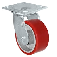 4" x 2" Red Polyurethane on Iron Wheel | Swivel Caster | Capacity: 700 lbs | Plate Size: 4-1/2" x 6-1/4"