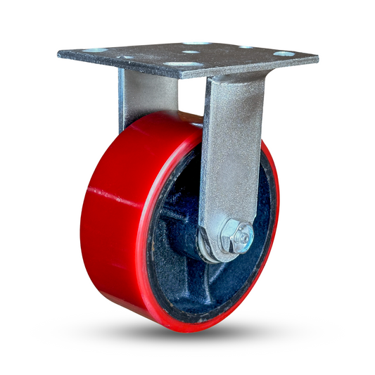 5" x 2" Rigid Caster with Polyurethane on Iron Wheel | 1100 lbs Capacity | 4" x 4-1/2" Mounting Plate