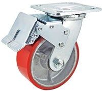 5" x 2" Total Lock Caster with Red Polyurethane on Steel Wheel - 1,000 lbs Capacity