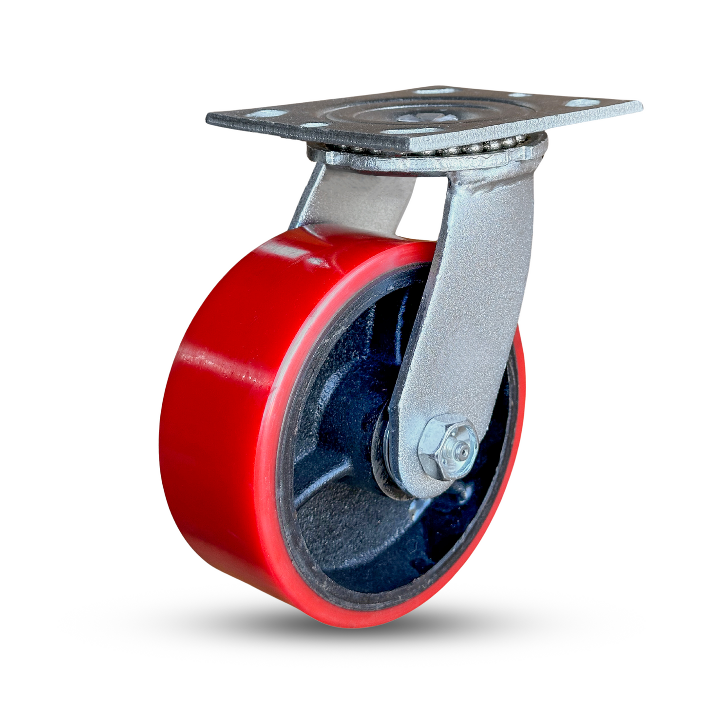 5" x 2" Swivel Caster with Polyurethane on Iron Wheel | 1100 lbs Capacity | 4" x 4-1/2" Mounting Plate