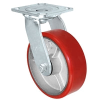 MEDIUM DUTY 6"X 2" RED POLYURETHANE ON IRON WHEEL - SWIVEL CASTER 1,200 lbs Capacity