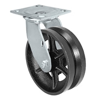 6" x 2" V-Groove Wheel | Swivel Caster | Plate Size: 4-1/2" x 6-1/4" | Weight Capacity: 1,200 lbs each