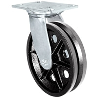 8" x 2" V-Groove Wheel | Swivel Caster | Plate Size: 4-1/2" x 6-1/4" | Weight Capacity: 1,400 lbs each