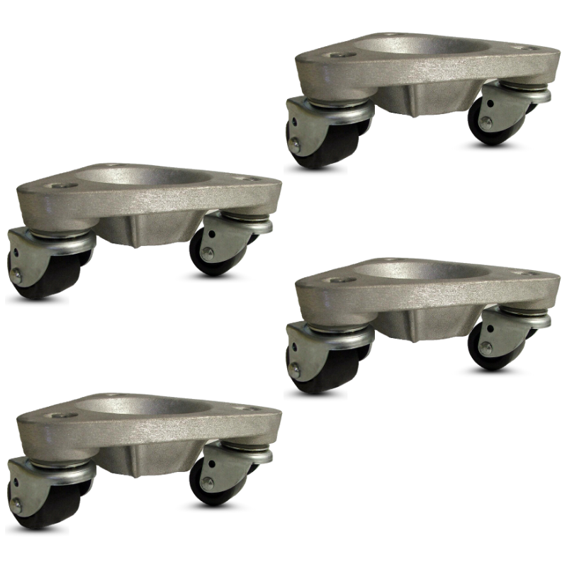 Set of 4 Aluminum Tri-Wheel Dolly HQ2127-AL | 2400-lb Capacity | 2" Black Polyolefin Wheels - USA Made