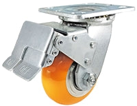 4" x 2" Total Lock Caster with Orange Polyurethane on Aluminum Wheel - 1,250 lbs Capacity