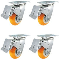 4" x 2" Total Lock Caster Set of 4 with Orange Polyurethane on Aluminum Wheel - 4,000 lbs Capacity Per Set of 4