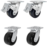 4" x 2" Total Lock Caster Set - 2 Total Locking Swivel & 2 Plain Swivel Casters - Phenolic Wheel - 3,200 lbs Capacity per set of 4