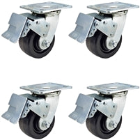 4" x 2" Total Lock Caster Set - 4 Total Locking Swivel Casters - Phenolic Wheel - 3,200 lbs Capacity per set of 4