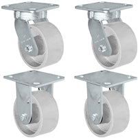 4" x 2" Kingpinless 2 Swivel & 2 Rigid Caster Set of 4 - Semi Steel Gray Iron Wheel -  2,800 lbs Capacity Per Set of 4