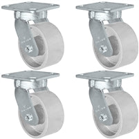 5" x 2" Kingpinless Casters - 4 Swivel - Semi Steel Gray Iron Wheel -  4,000 lbs Capacity Per Set of 4