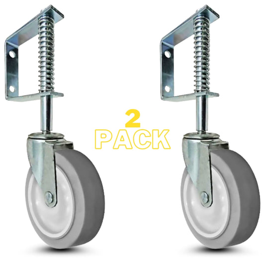 3 in. Spring Loaded Gate Caster | Gray Thermo Rubber Wheels | 110 lb Capacity (2-Pack)