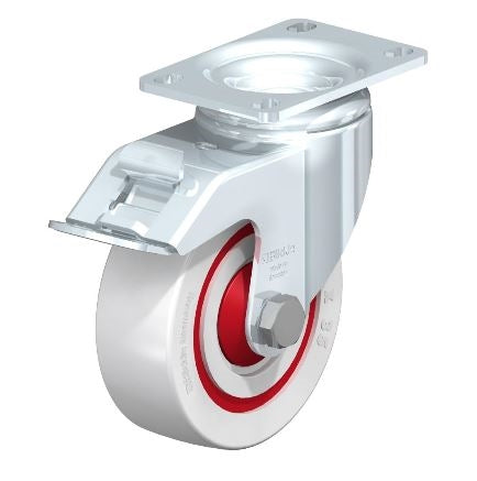 L-POW 100K-12-FI-FK Swivel Caster with Brake, 4 Inch Wheel - 660 lbs Load Capacity with Ball Bearings