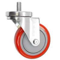 5" X 1.25" Red Polyurethane on Polyolefin Wheel - Swivel Stem Caster - 350 lbs Cap